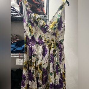 Floral dress with green, white, and purple